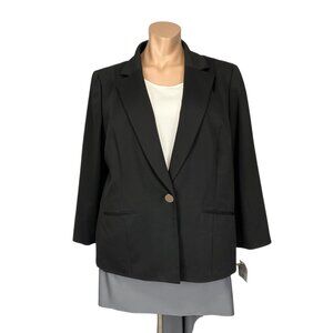 Kasper Womens Plus Black Notch Collar Blazer Zip Cuffs Single Button size 22W